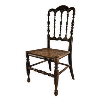 Child's Chair Napoleon III in Blackened Wood and Cane – Late 19th Century