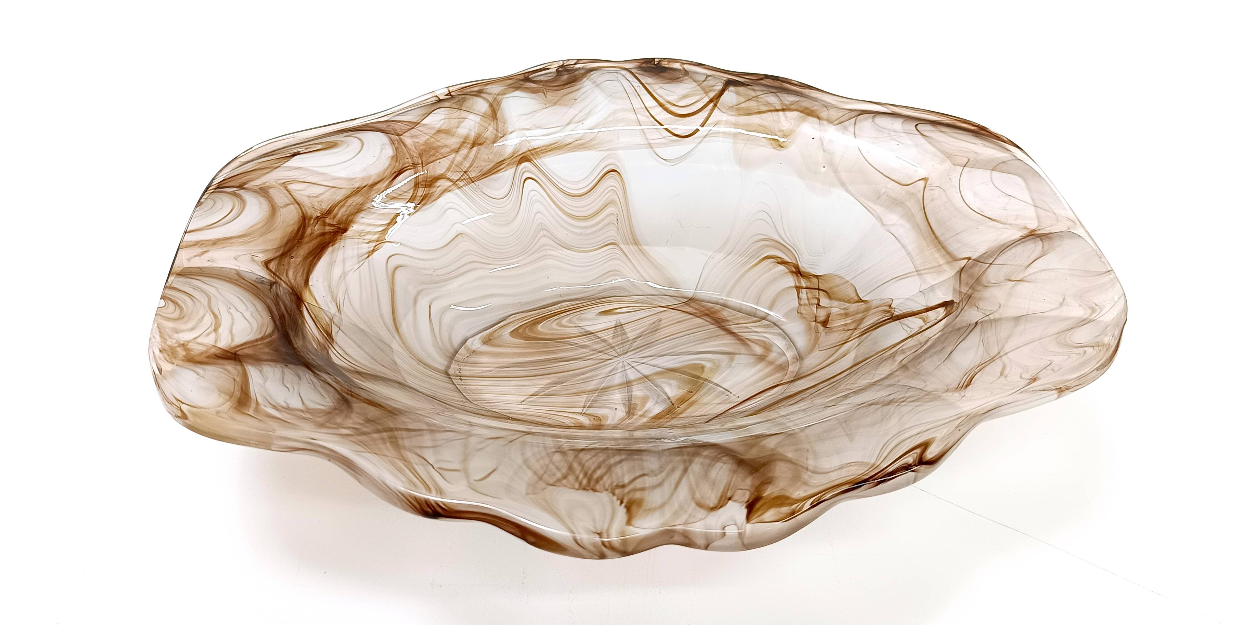 Sepia Cloud Glass Trinket Bowl or Centerpiece by George Davidson, United Kingdom