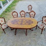Extendable table and 5 armchairs Louis XV style