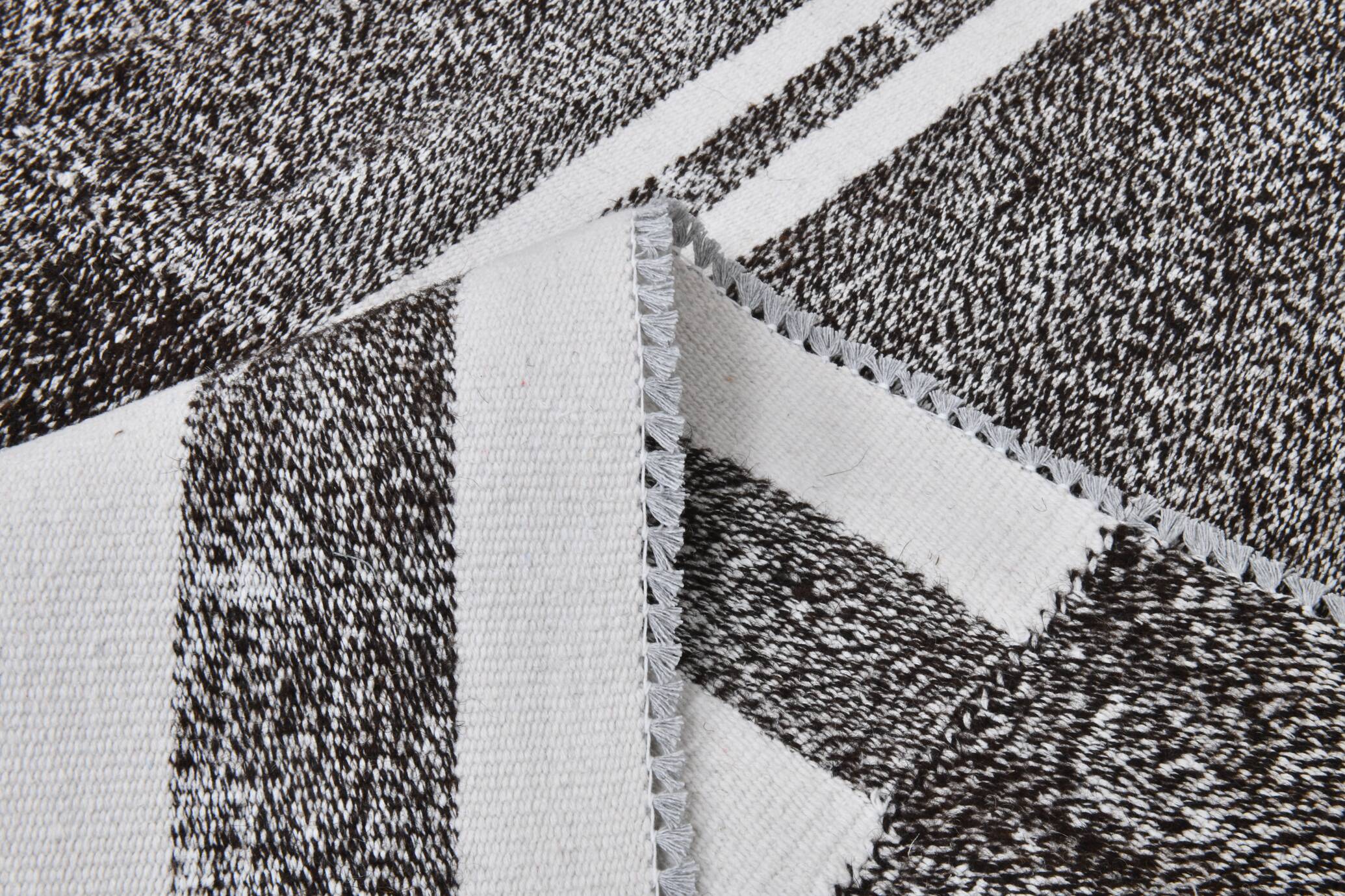 White & Black Striped Oversize Kilim Rug, 206x304Cm