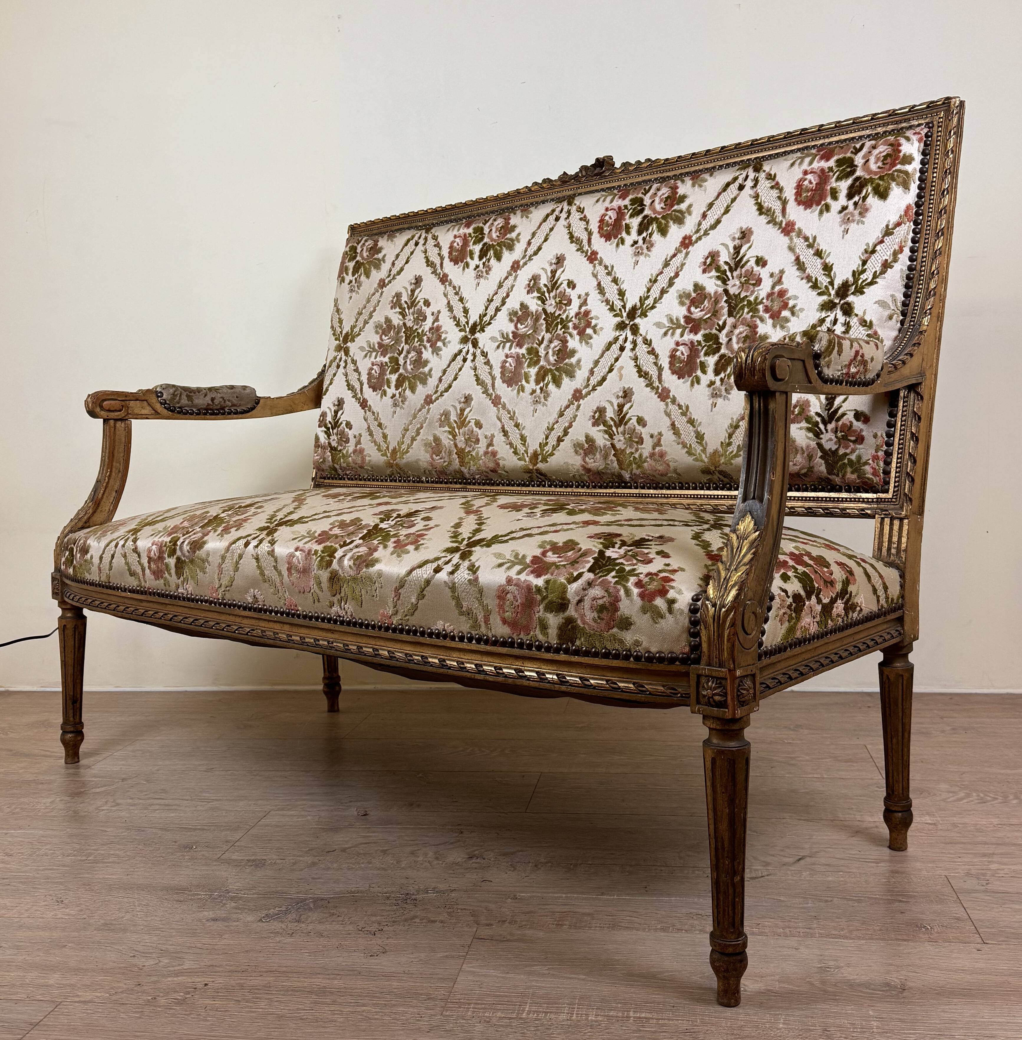 Louis XVI Style Bench In Golden Wood, mid-19th century