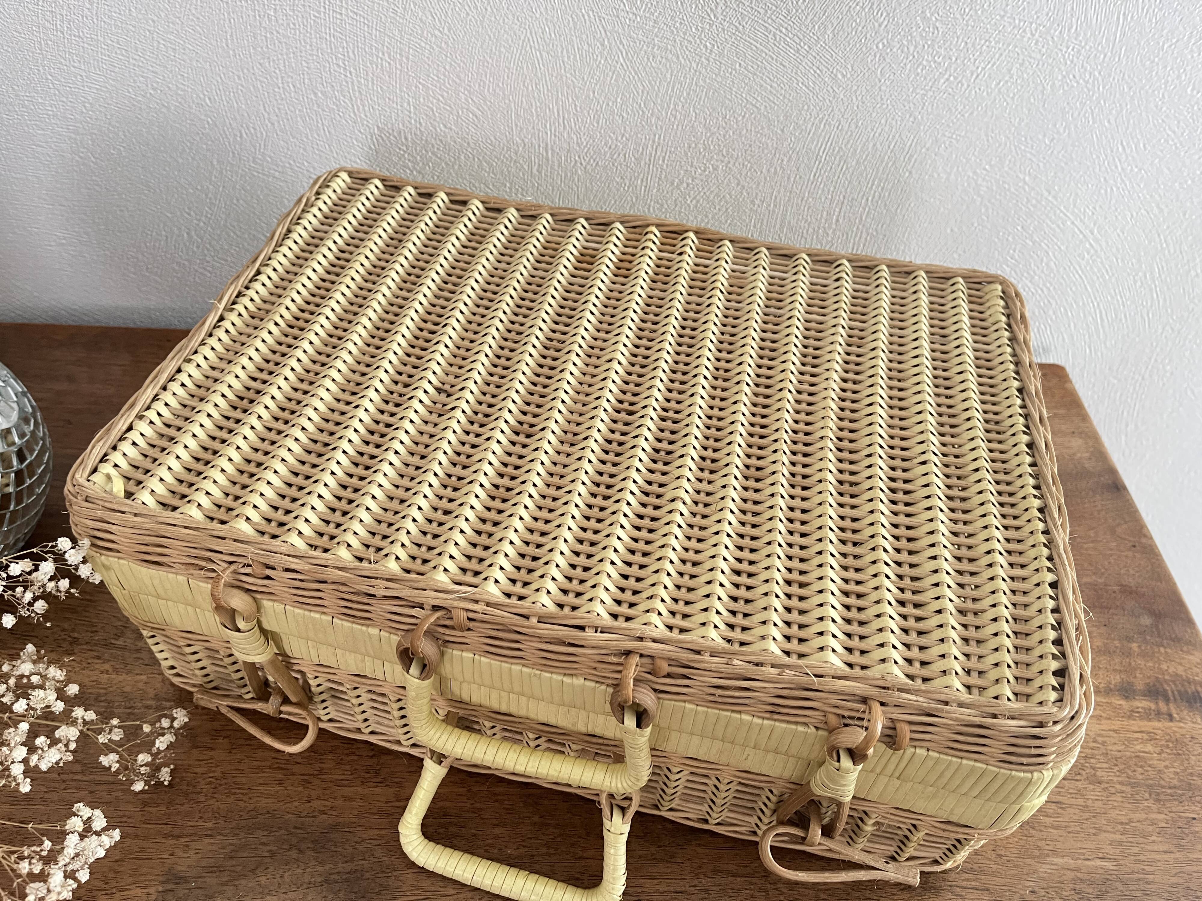 Vintage woven wicker suitcase