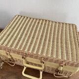 Vintage woven wicker suitcase