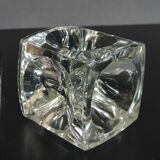 Pair of cubic candlesticks in bohemian crystal