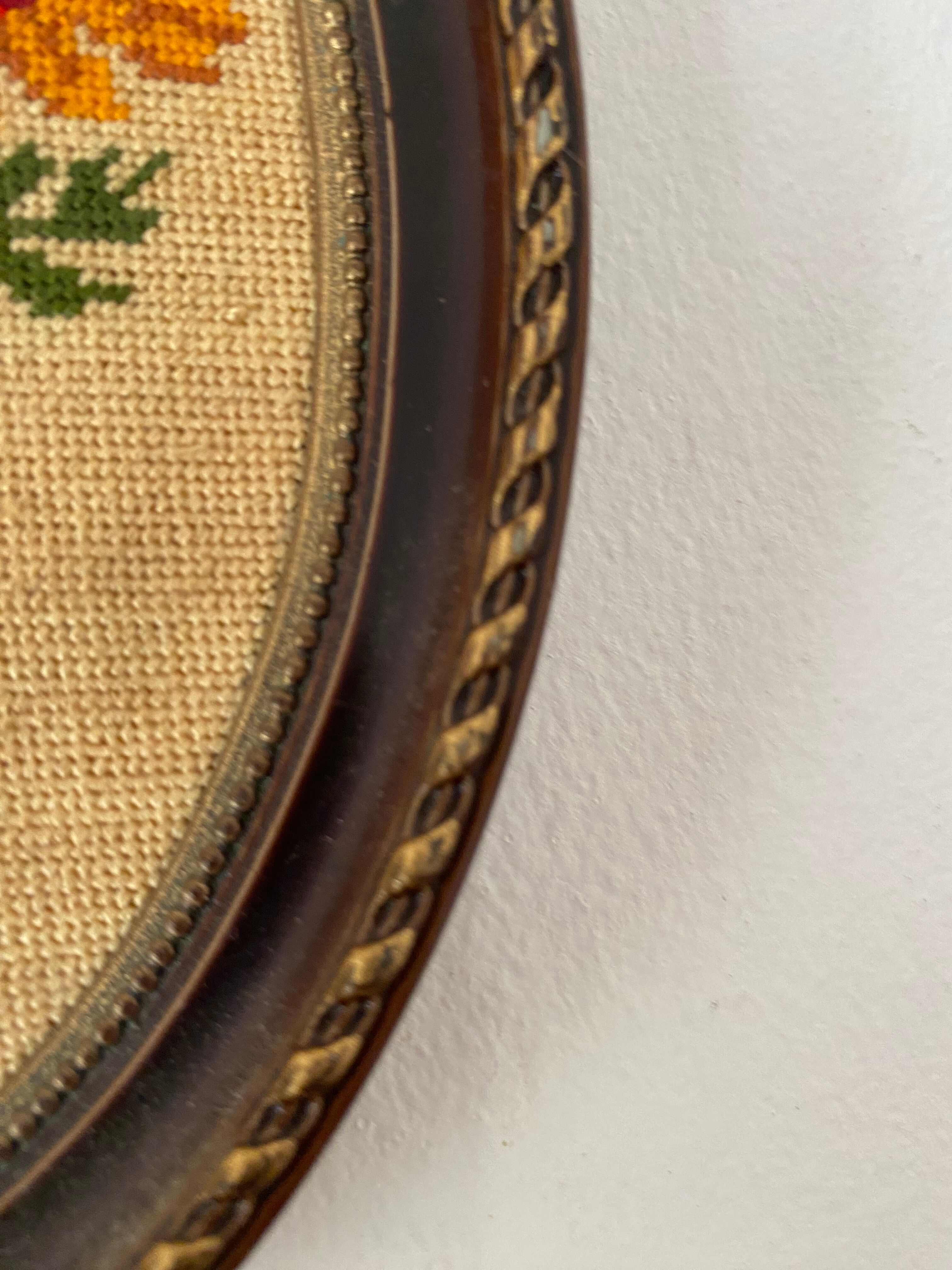 2 oval frames vintage floral embroidery