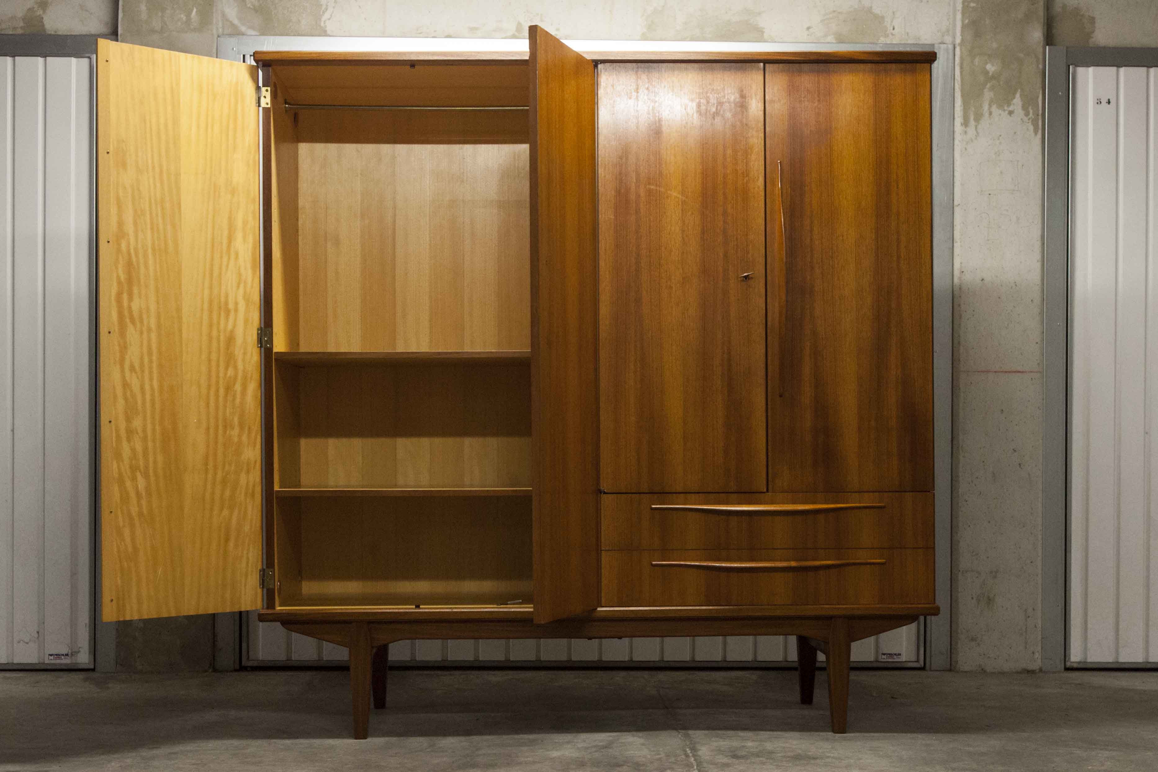 Scandinavian teak cabinet 4 doors 2+1 drawers wardrobe 1960