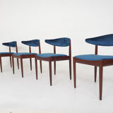 Ensemble de quatre chaises de salle à manger en palissandre et velours par Topform, Pays-Bas des années 1950