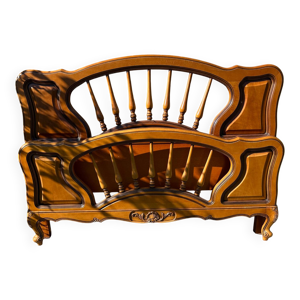 Ancien lit 140cm merisier style Louis XV, tête et pied de lit