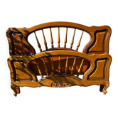 Antique 140cm bed in cherry wood, Louis XV style, with headboard and footboard.