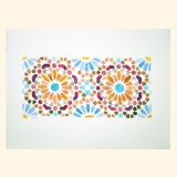 Original watercolor Arabic tile. Arabic tile painting. Watercolor Mozarabic pattern. Mozarabic pattern.