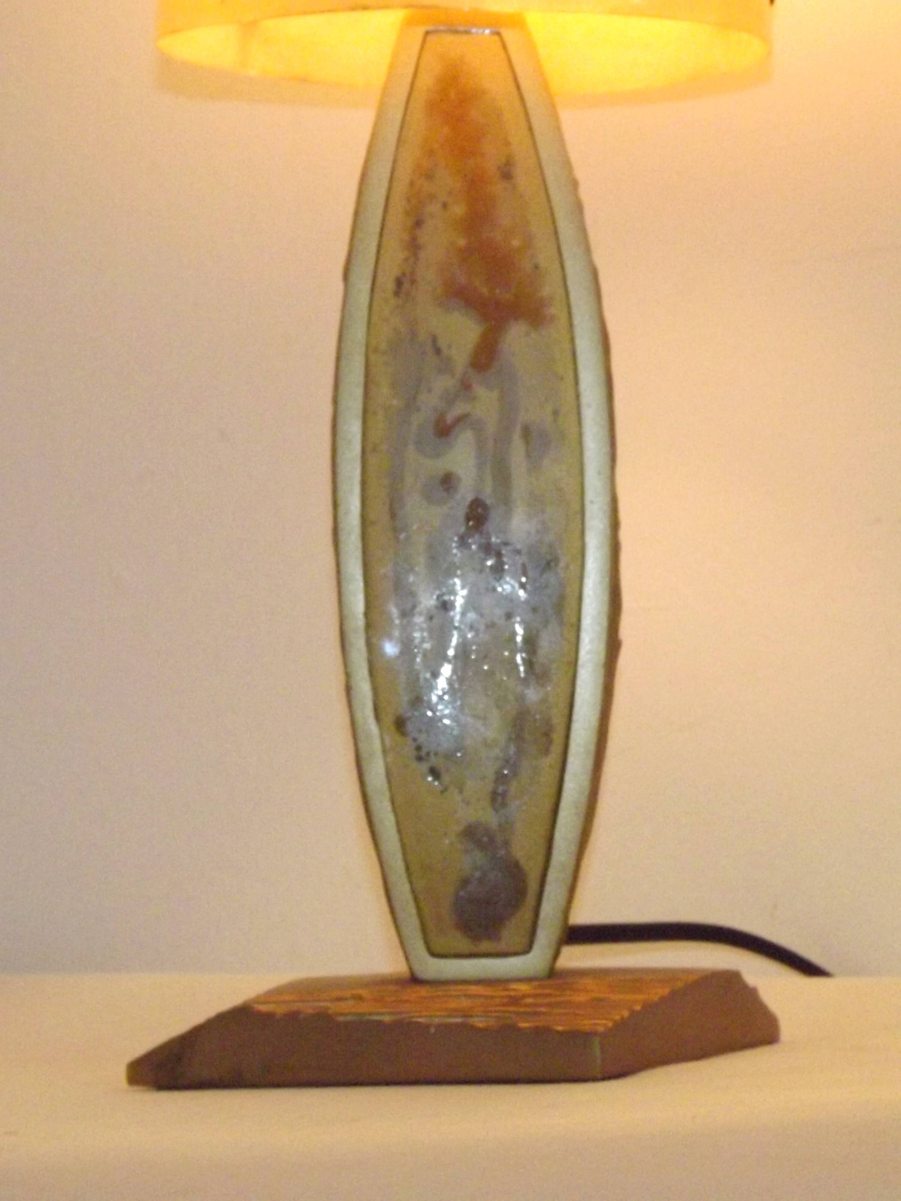 French vintage gold retro resin table lamp with marble effect cone shade.