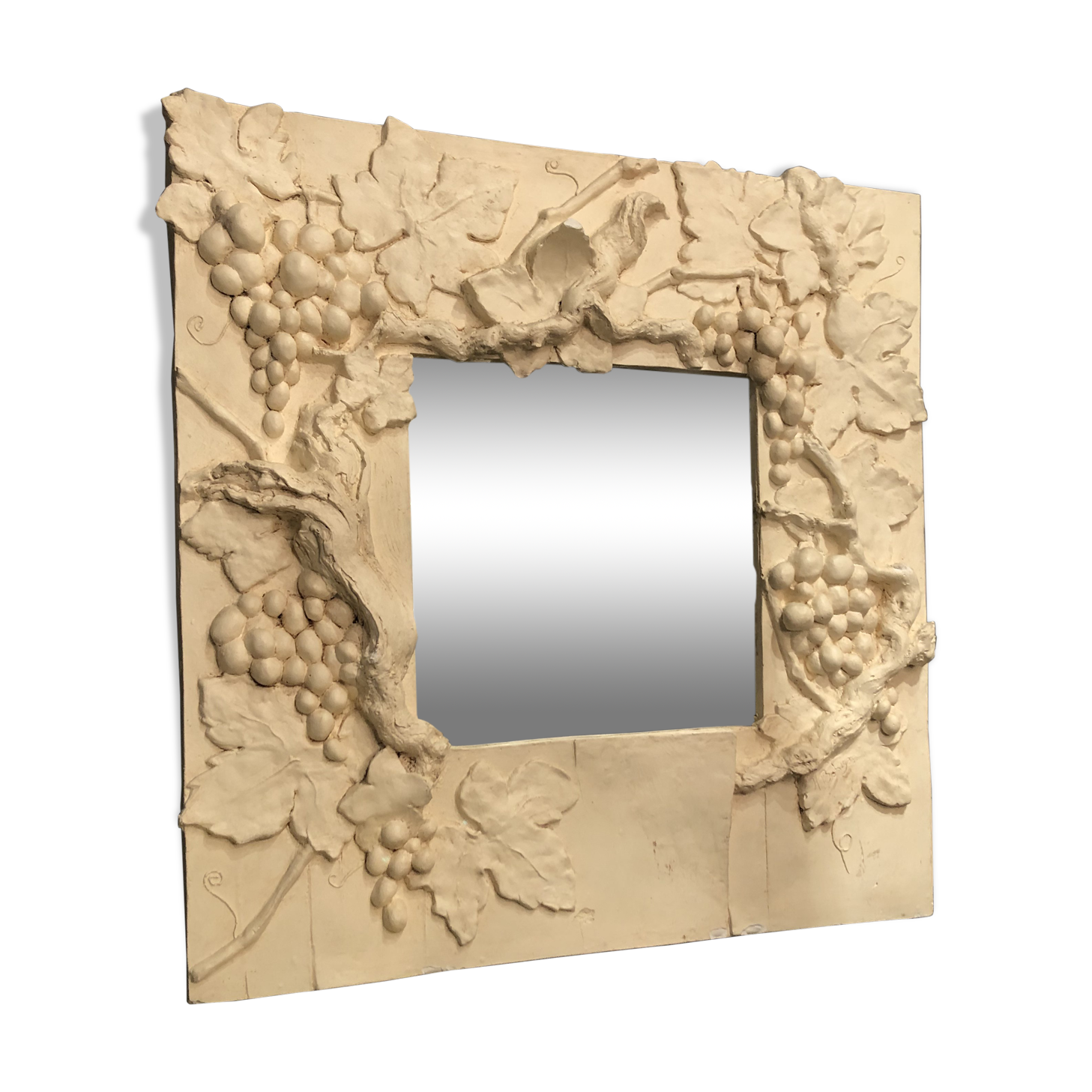 Charming artist mirror "at the vine" plaster of the 1990s 64x64cm