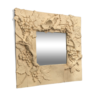 Charming artist mirror "at the vine" plaster of the 1990s 64x64cm