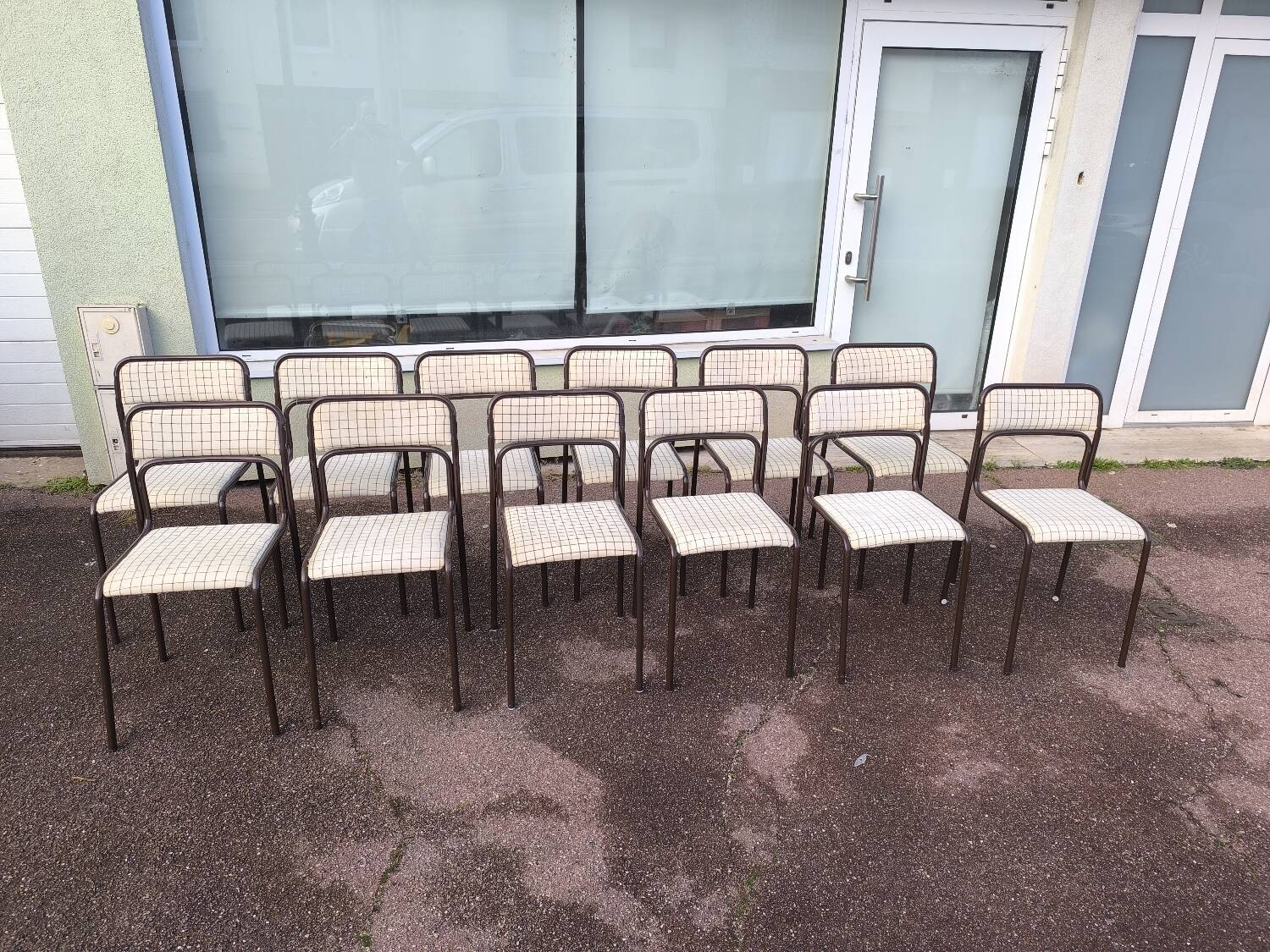 Set of 12 vintage Danish metal and fabric chairs
