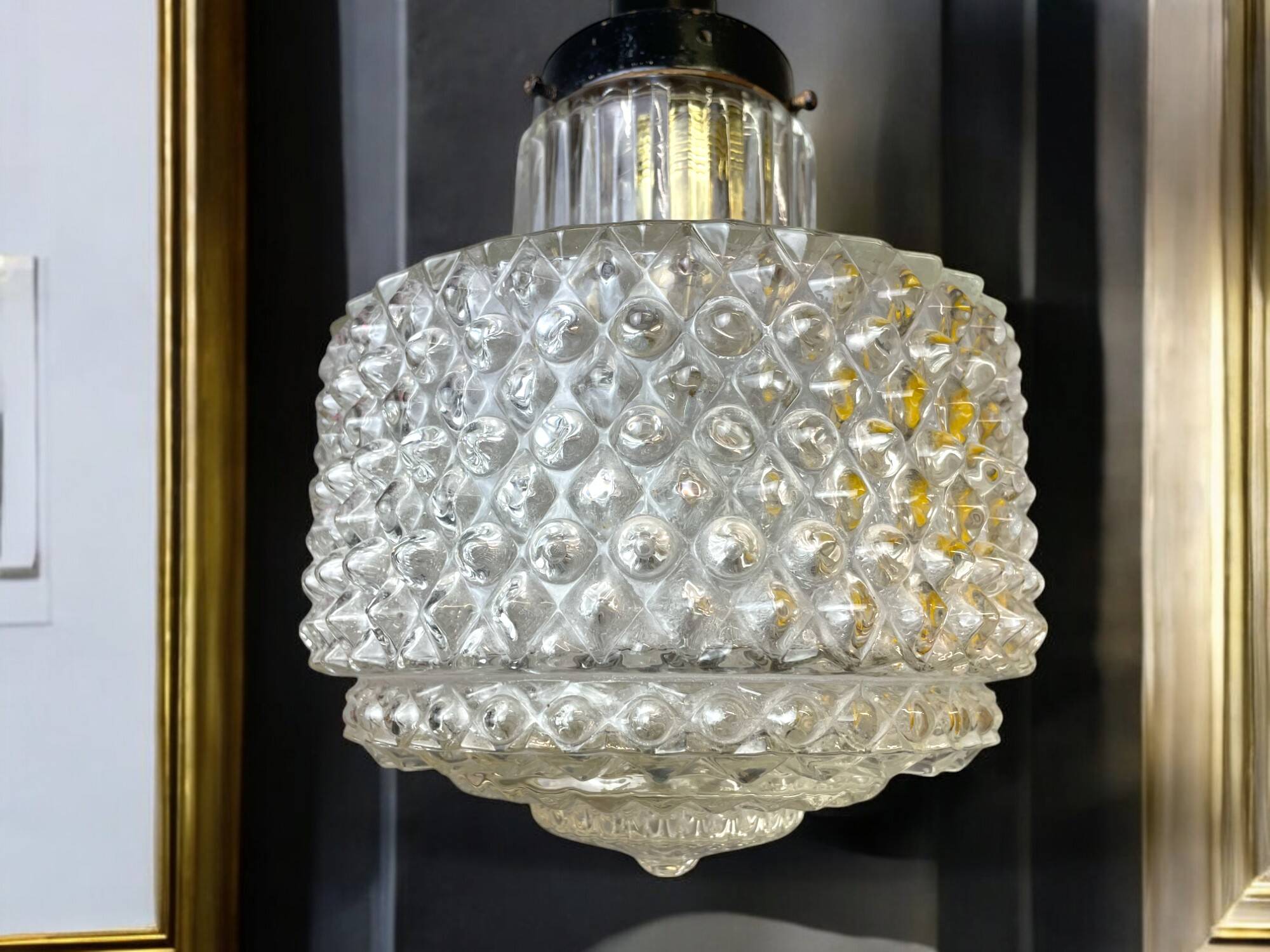 Mid Century small hobnail glass hanging ceiling lamp