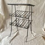 Table d'appoint et porte-revue vintage en fer forgé et carreaux de céramique