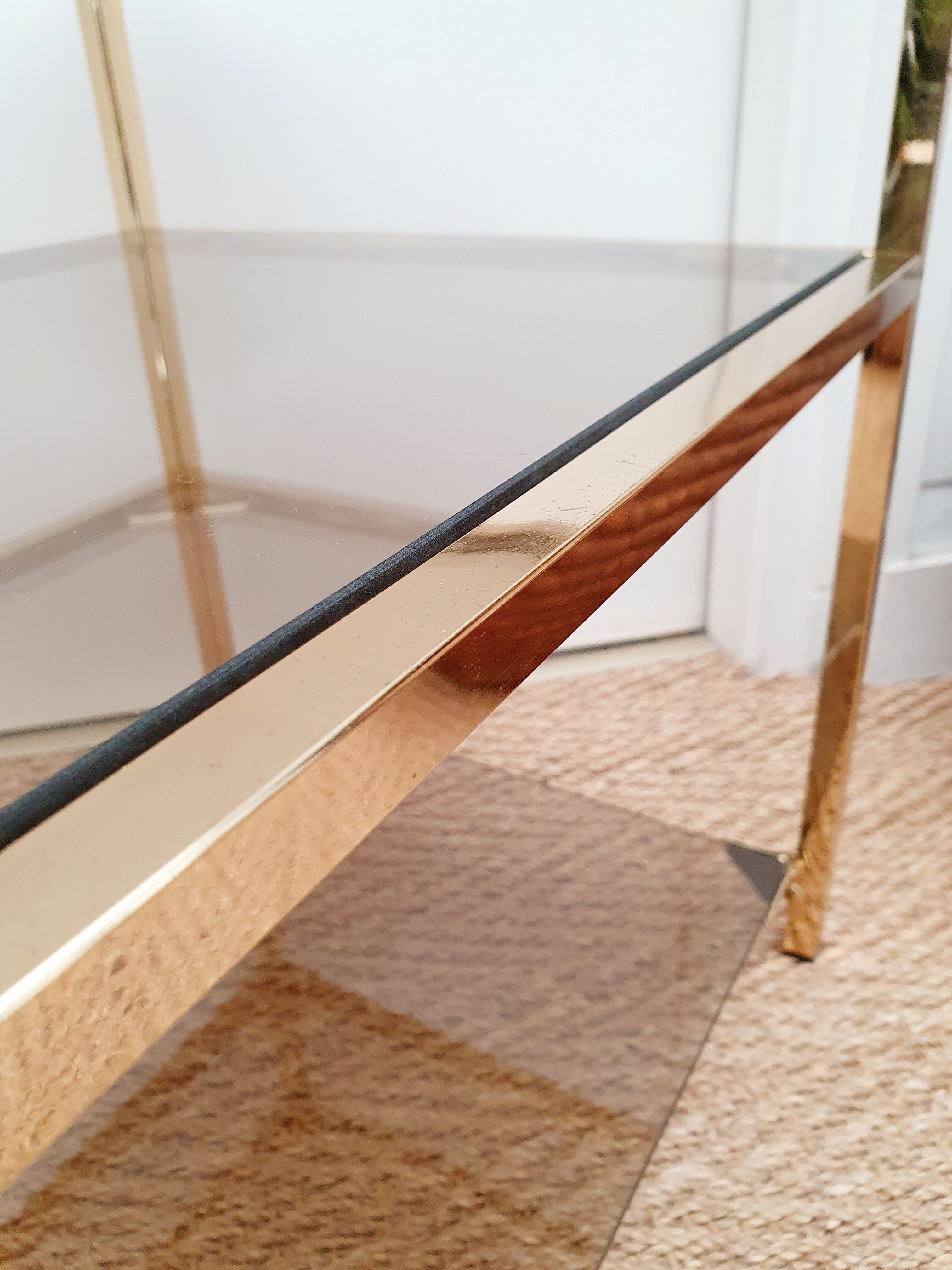 Side table gilded metal and smoked glass