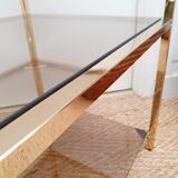 Side table gilded metal and smoked glass