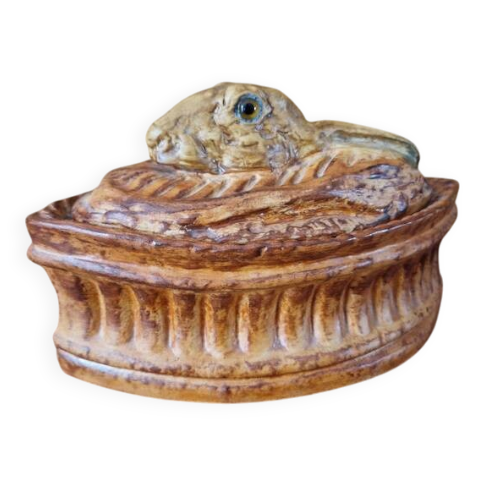 Pillivuyt porcelain terrine decorated with a hare, glass eyes - 19th century