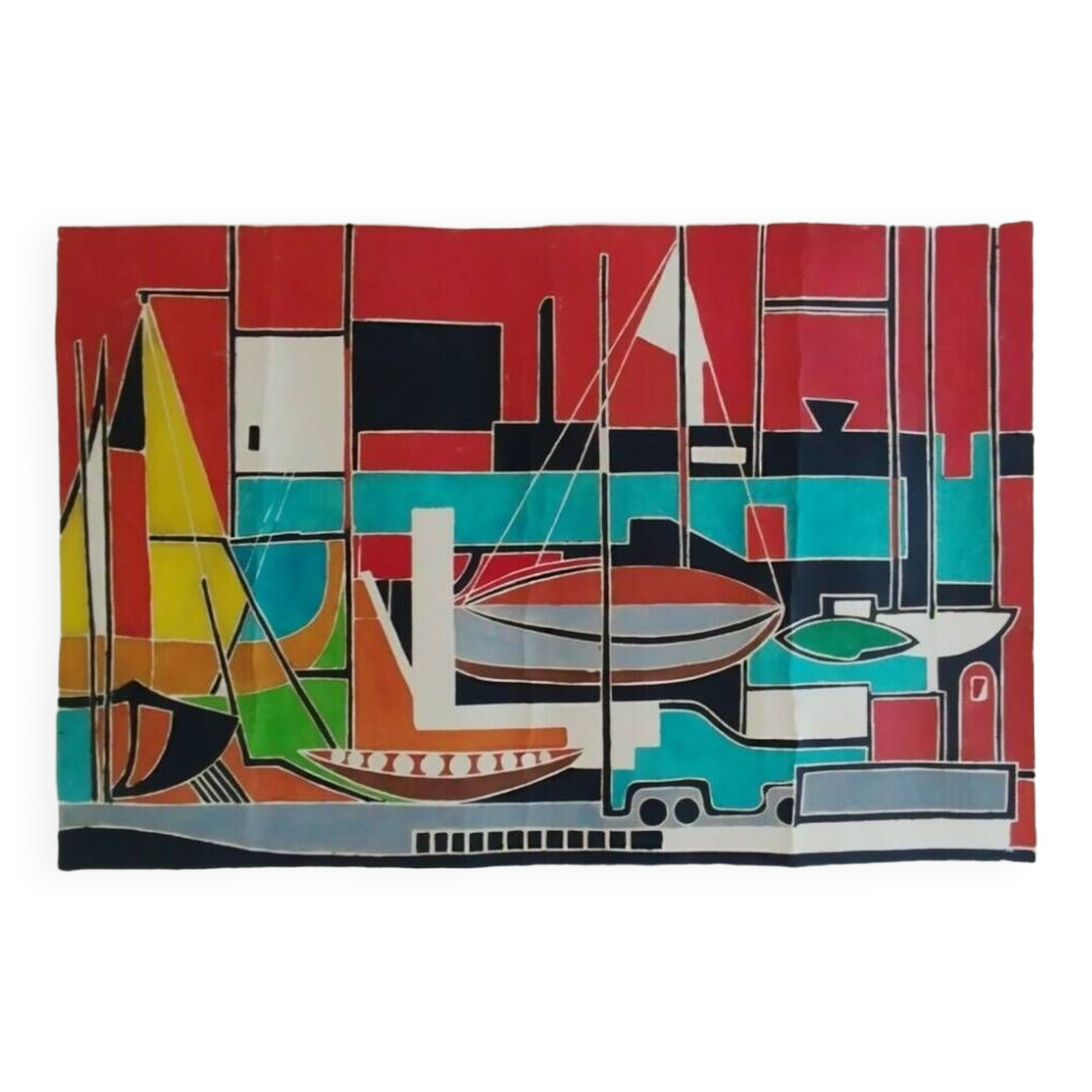 Gouache on paper signed mid-20th century boats port 1959