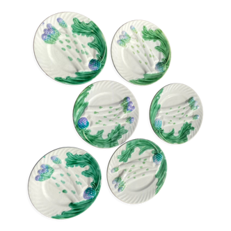 Set of 6 decorative plates asparagus and artichokes Salins Jura