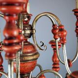 Italian chandelier in patinated wood, 50s
