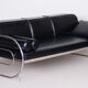 Fully Restored Bauhaus Black Leather Tubular Chrome Sofa by Robert Slezák, 1930s