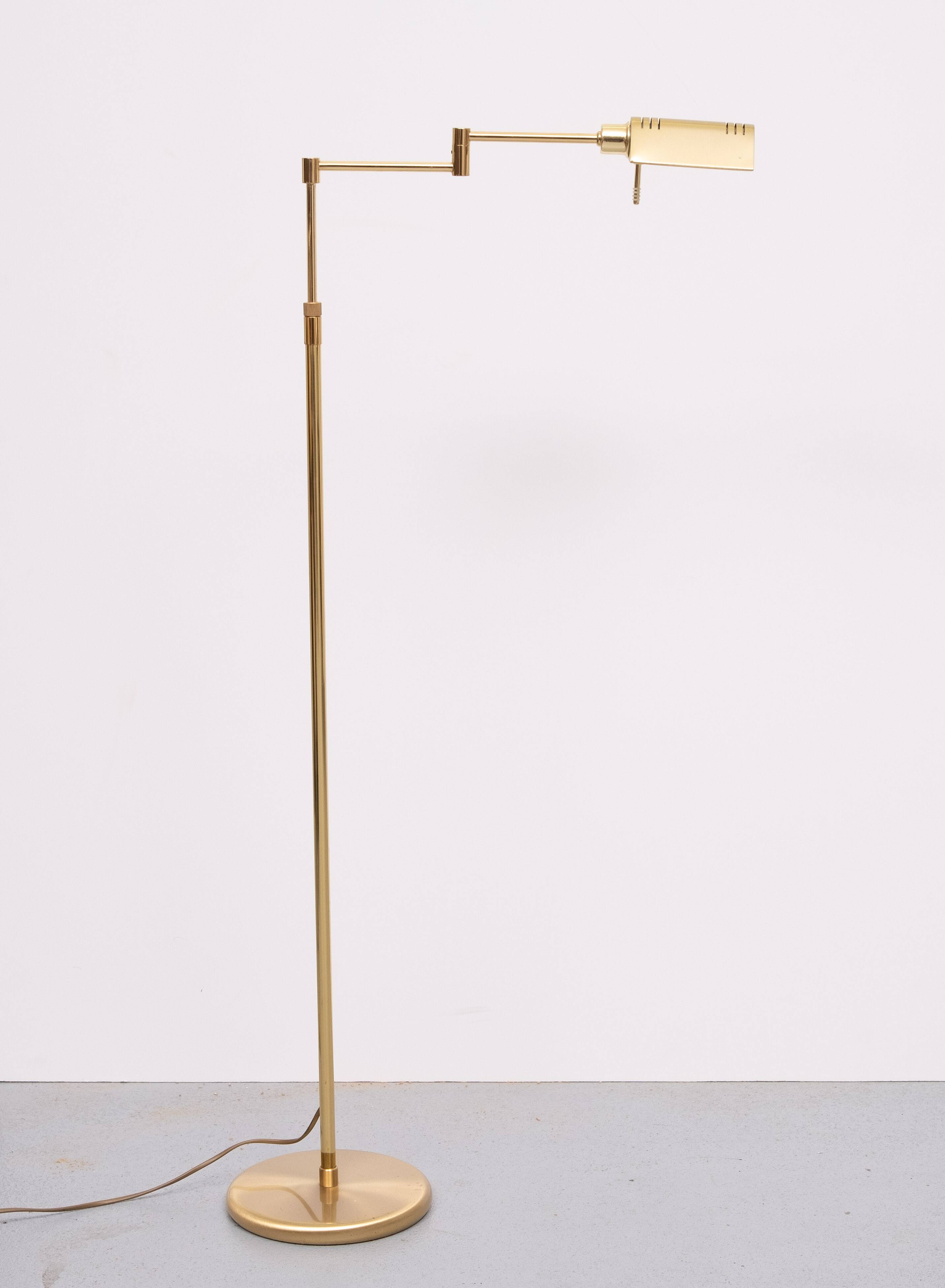 Holtkoetter Brass swing arm floor lamp Germany 1980s