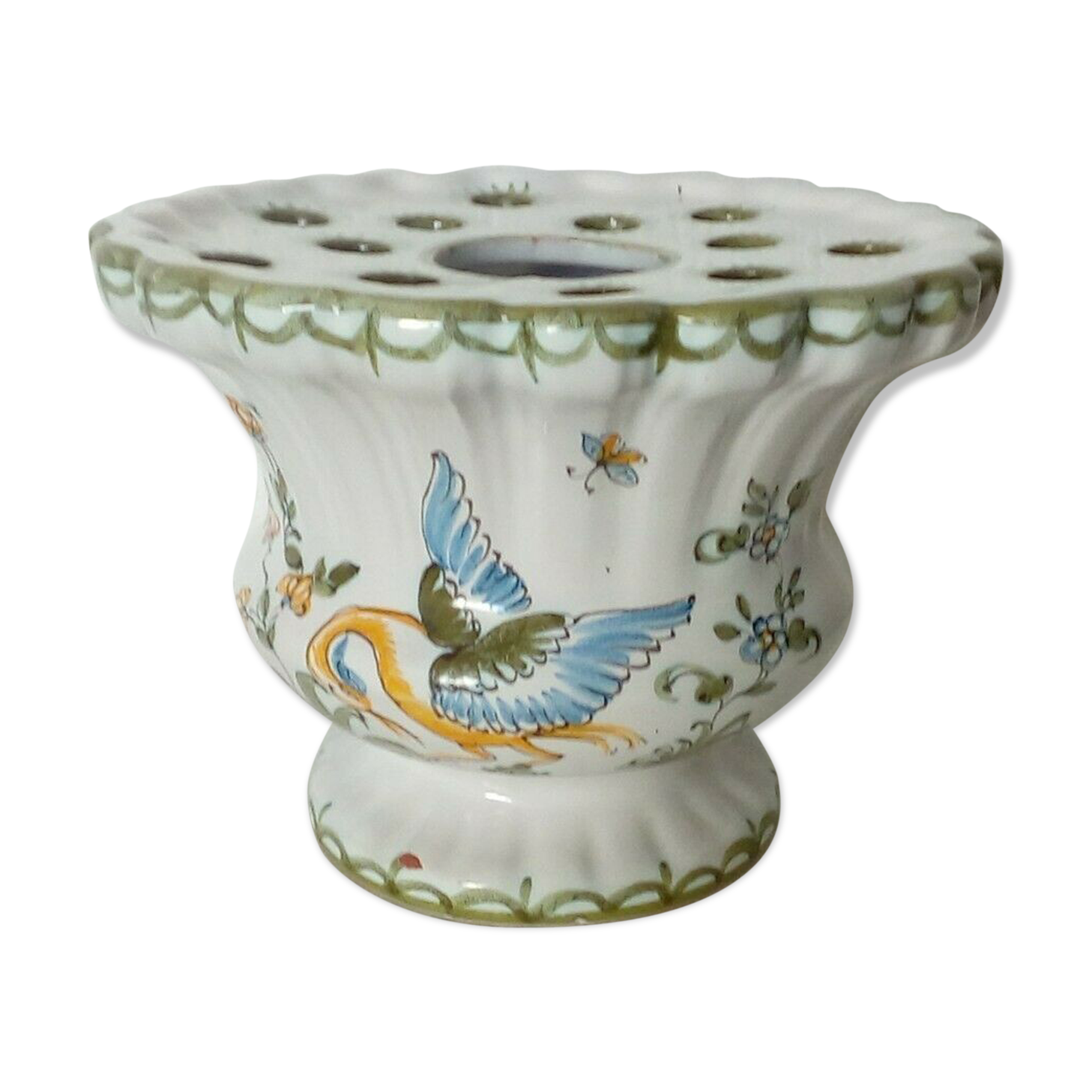 Vase pique fleurs bouquetiere en faience de Moustiers lallier