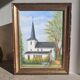Oil on isorel depicting a church from Northern Europe.