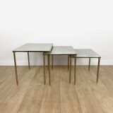 Pull-out tables in marble and gilded brass 60s