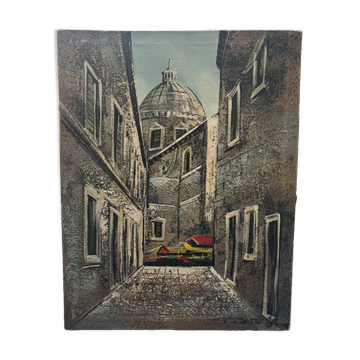 View of Montmartre and the Sacré-Cœur, Paris, oil on canvas signed 20th century.
