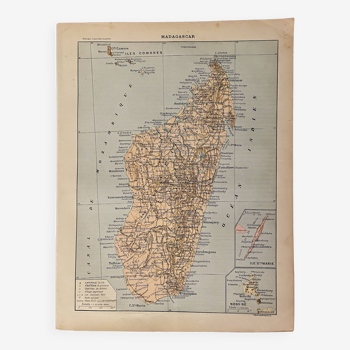 Lithographie et carte sur Madagascar - 1900