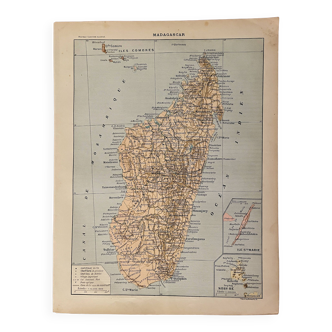 Lithograph and map on Madagascar - 1900