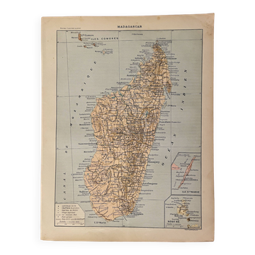 Lithographie et carte sur Madagascar - 1900