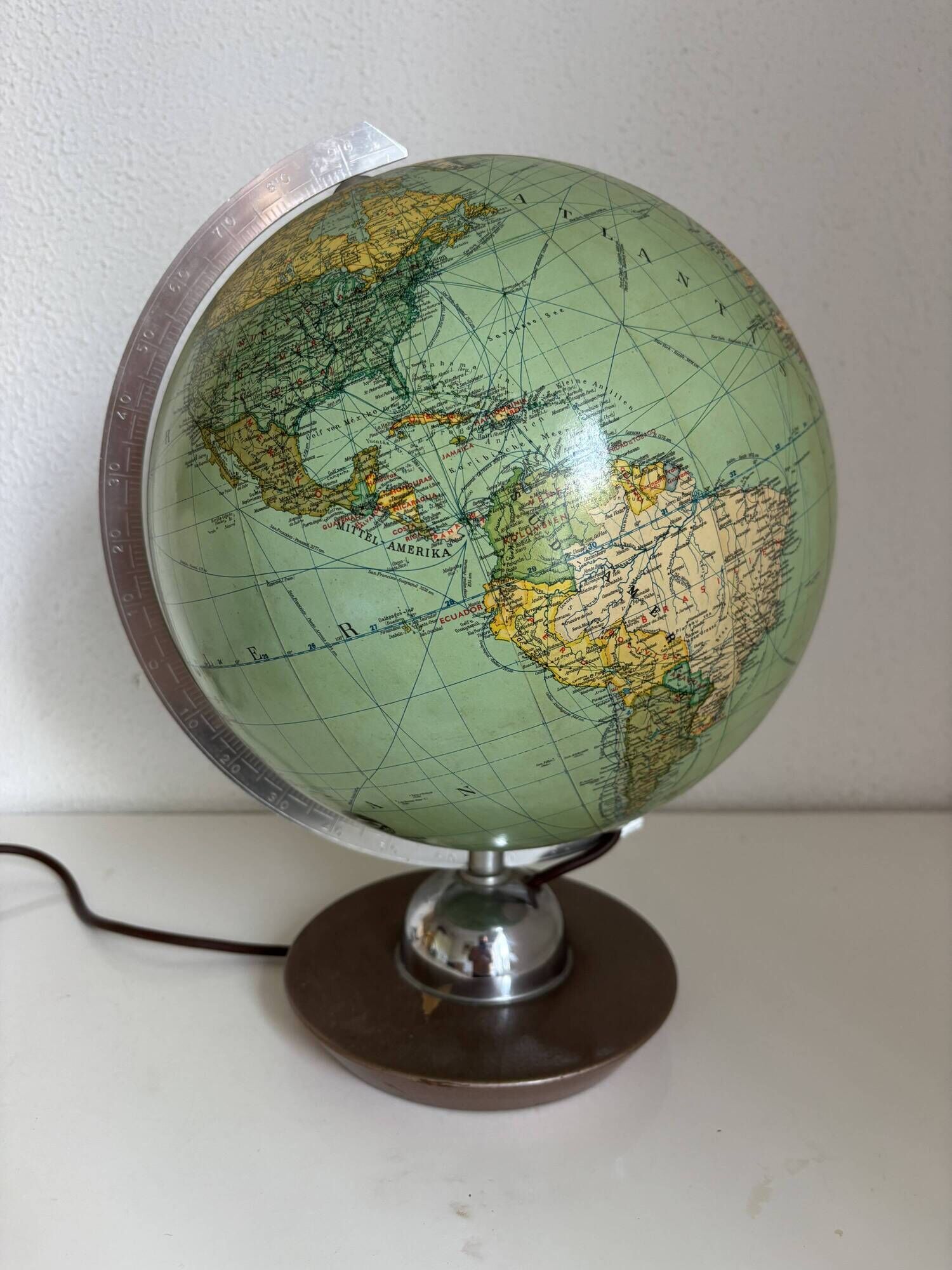 Vintage 1960 terrestrial globe JRO Verlag world map German - 35 cm