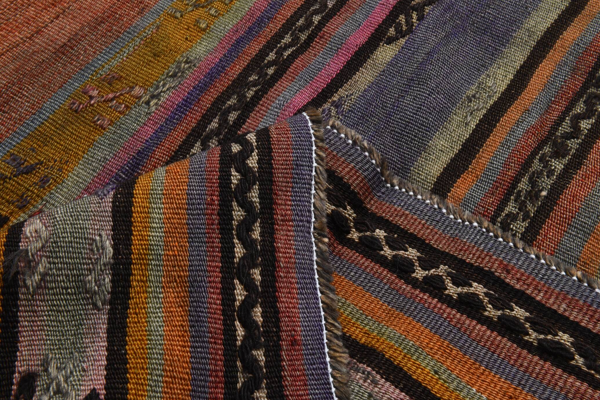 Tapis Kilim Anatolien Vintage – Rayures Ethniques, Tissé Main , 176x242 Cm