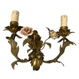 Italian tole sconces with ceramic summer flowers, 1960s , set of 2