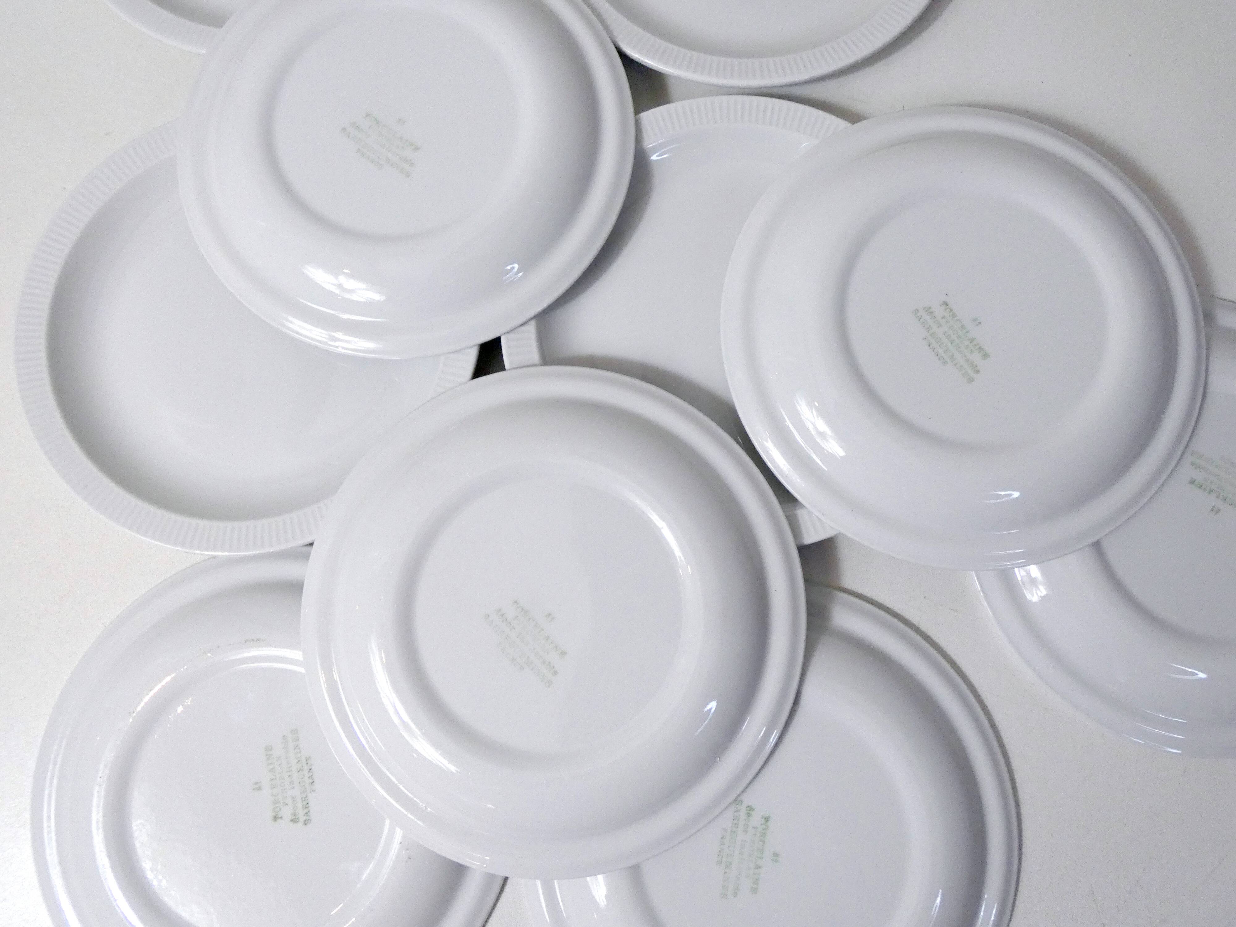 10 Sarreguemines dessert plates in vintage PYROBLAN porcelain