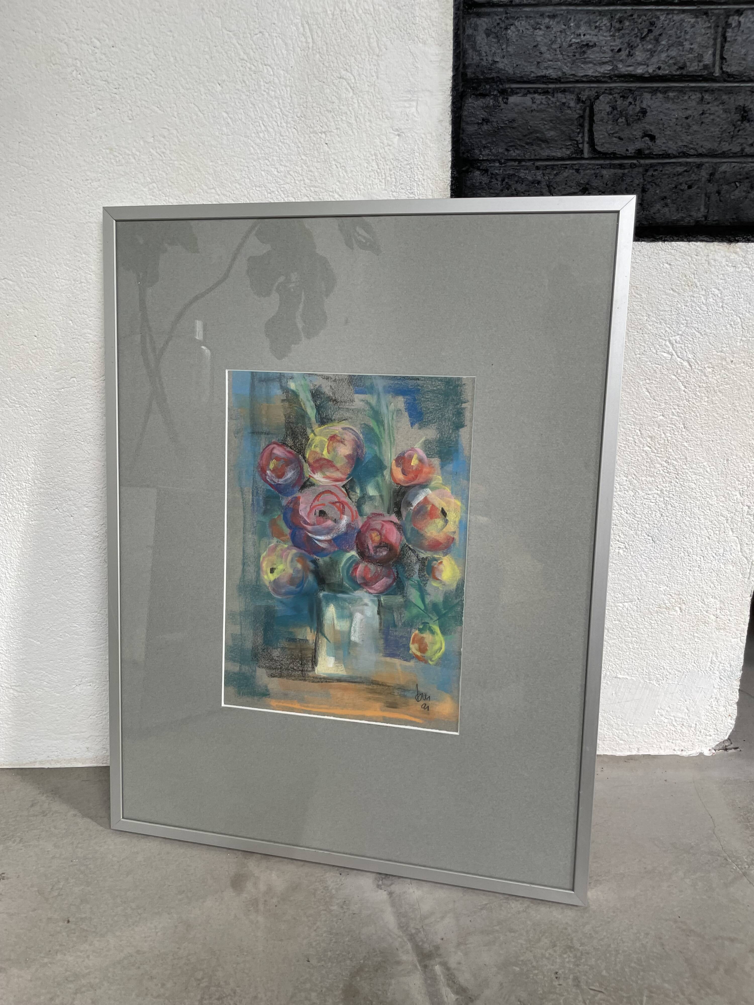 Oil chalk drawing flowers