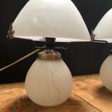 Lampe champignon en pate de verre marbré blanc