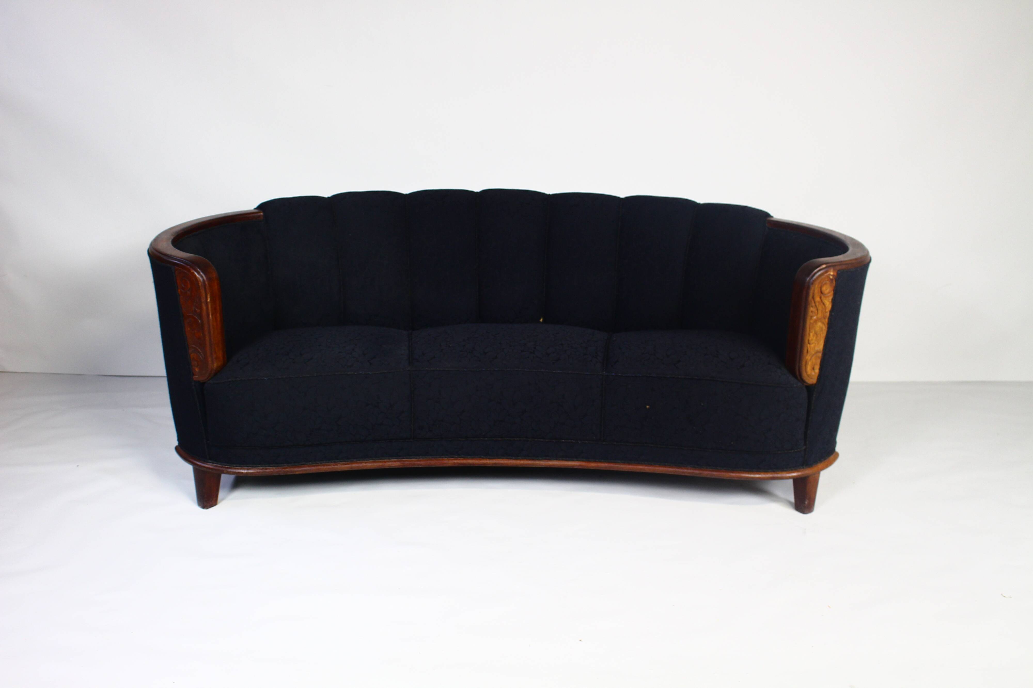 1930s Art Deco Curved Banana Sofa