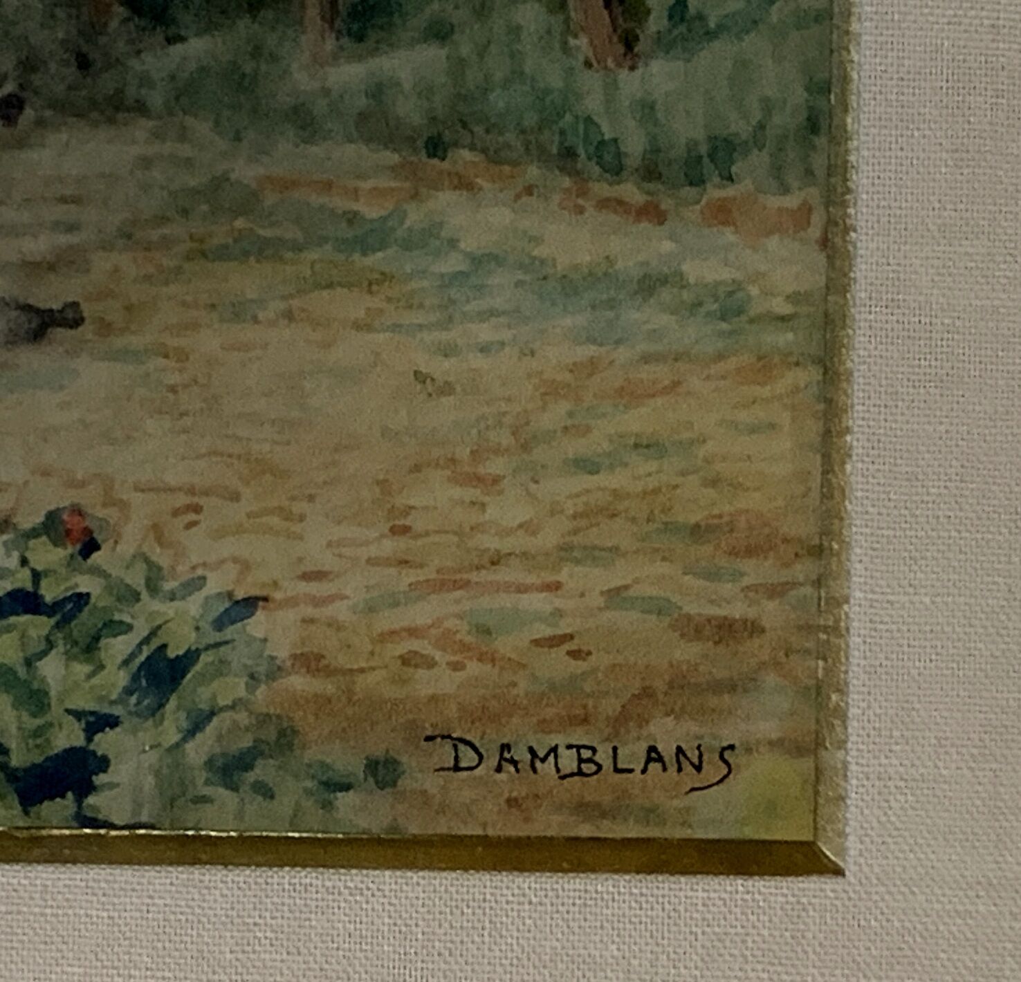 Aquarelle figurant un troupeau de vaches en pâture signature en bas a droite Eugéne Damblans (1865)