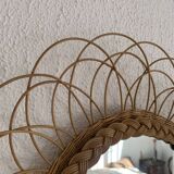 Vintage 1960s sun flower rattan wicker mirror - 49 cm