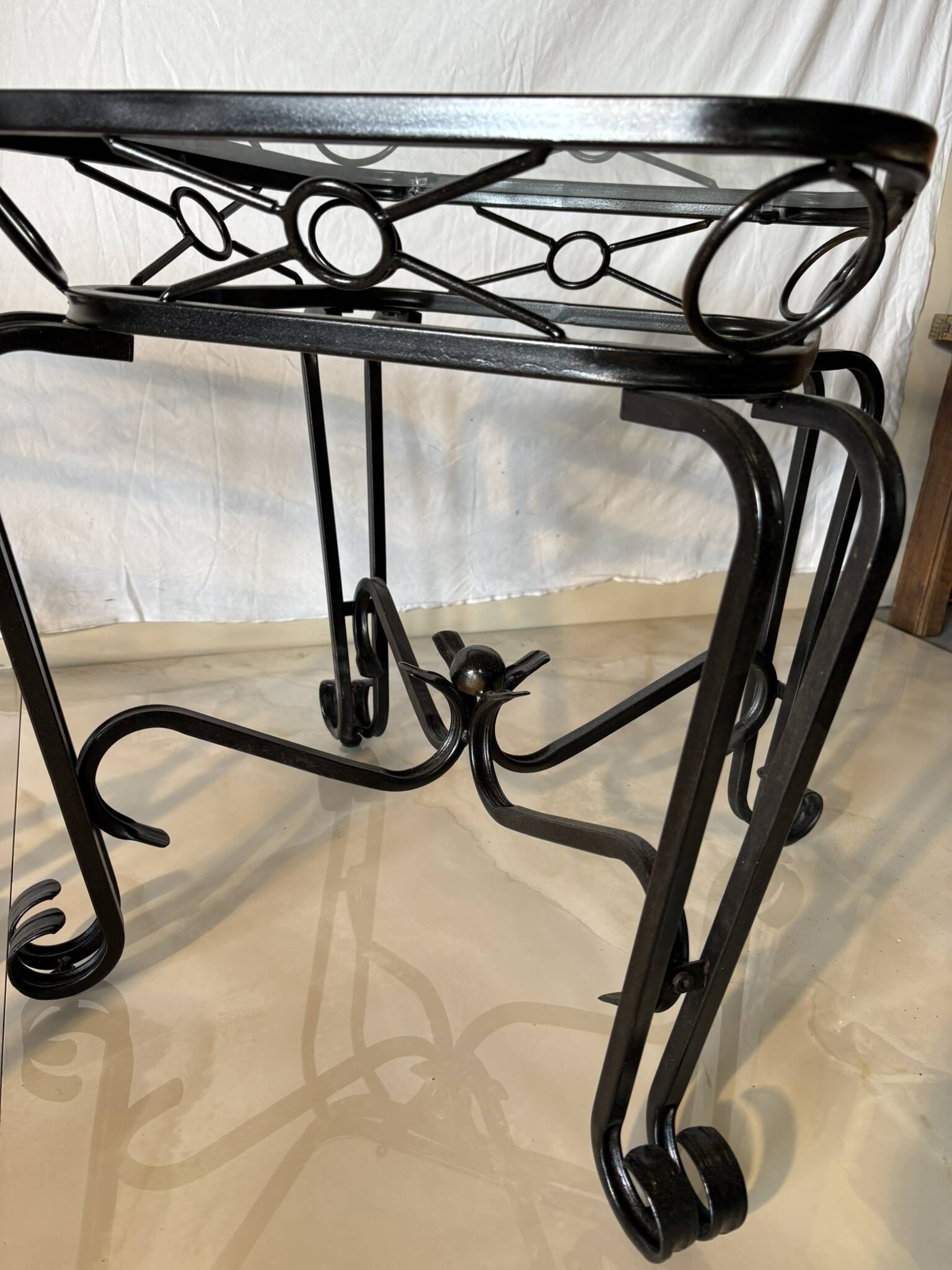 Pair of vintage wrought iron and glass side tables – Mediterranean style