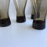 Set of 4 glasses in smoked glass and thick bottom 70s