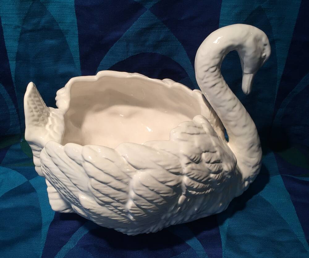 Large swan planter in white earthenware