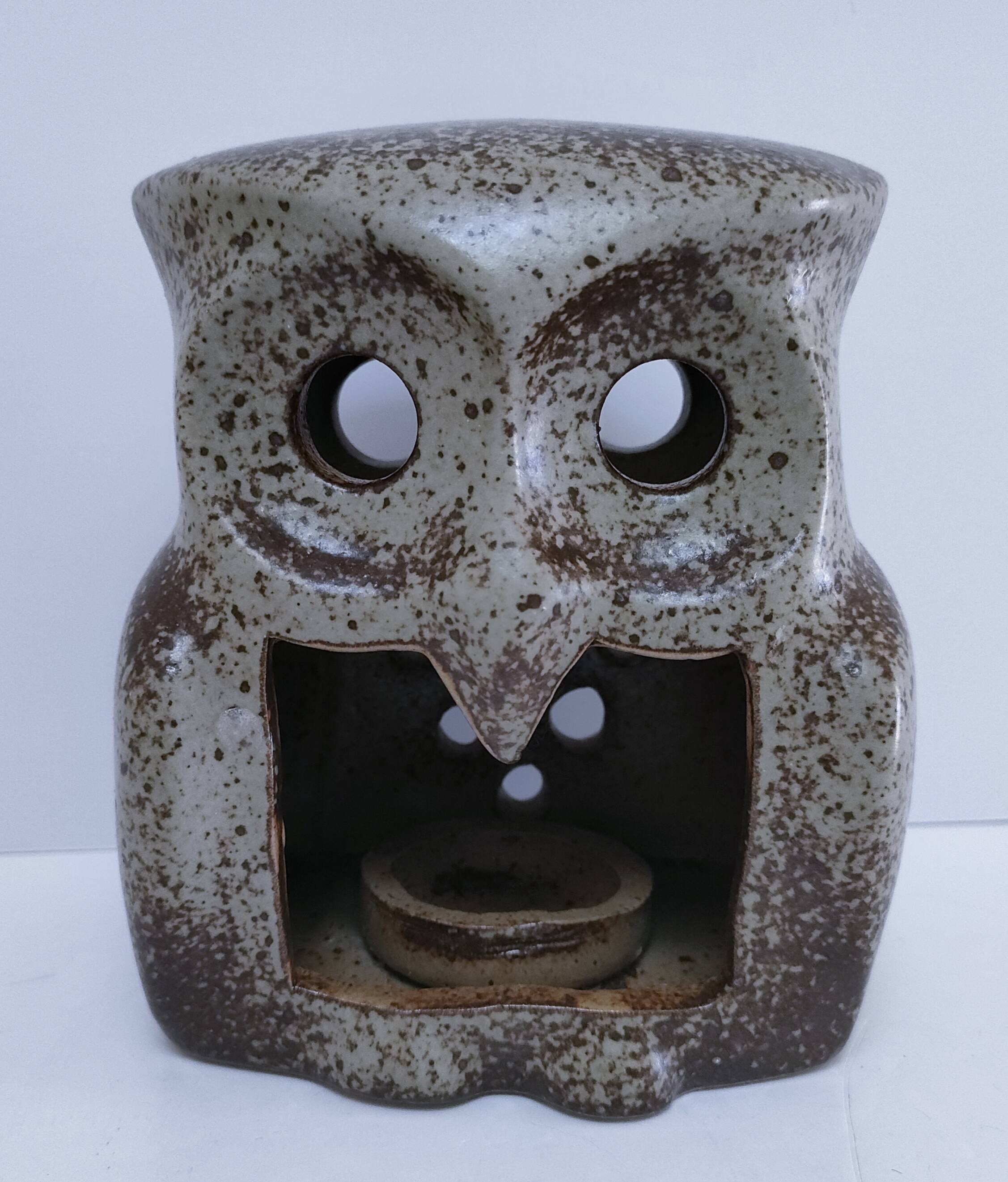 vintage pyrite stone owl candlestick