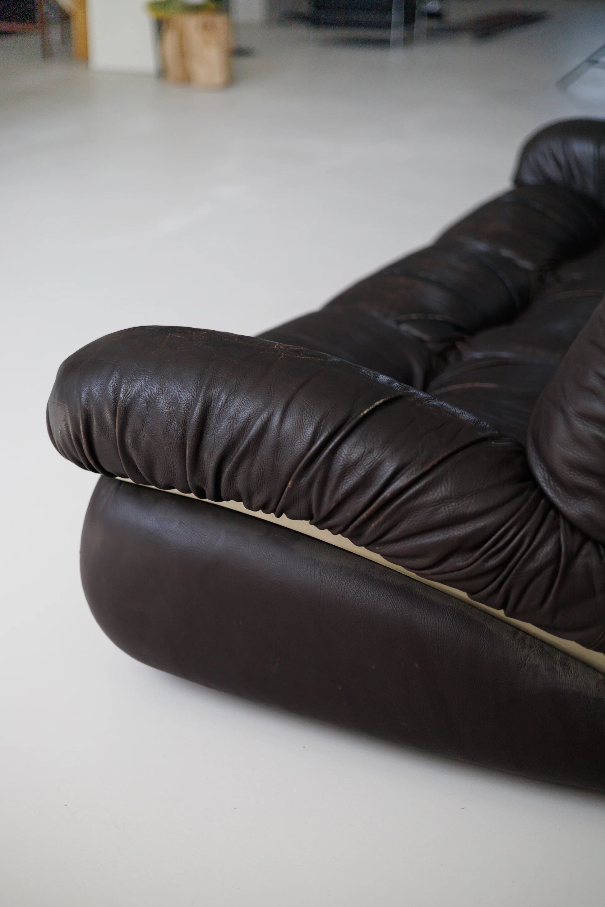 Vintage brown three seater leather sofa, 1970-1980s