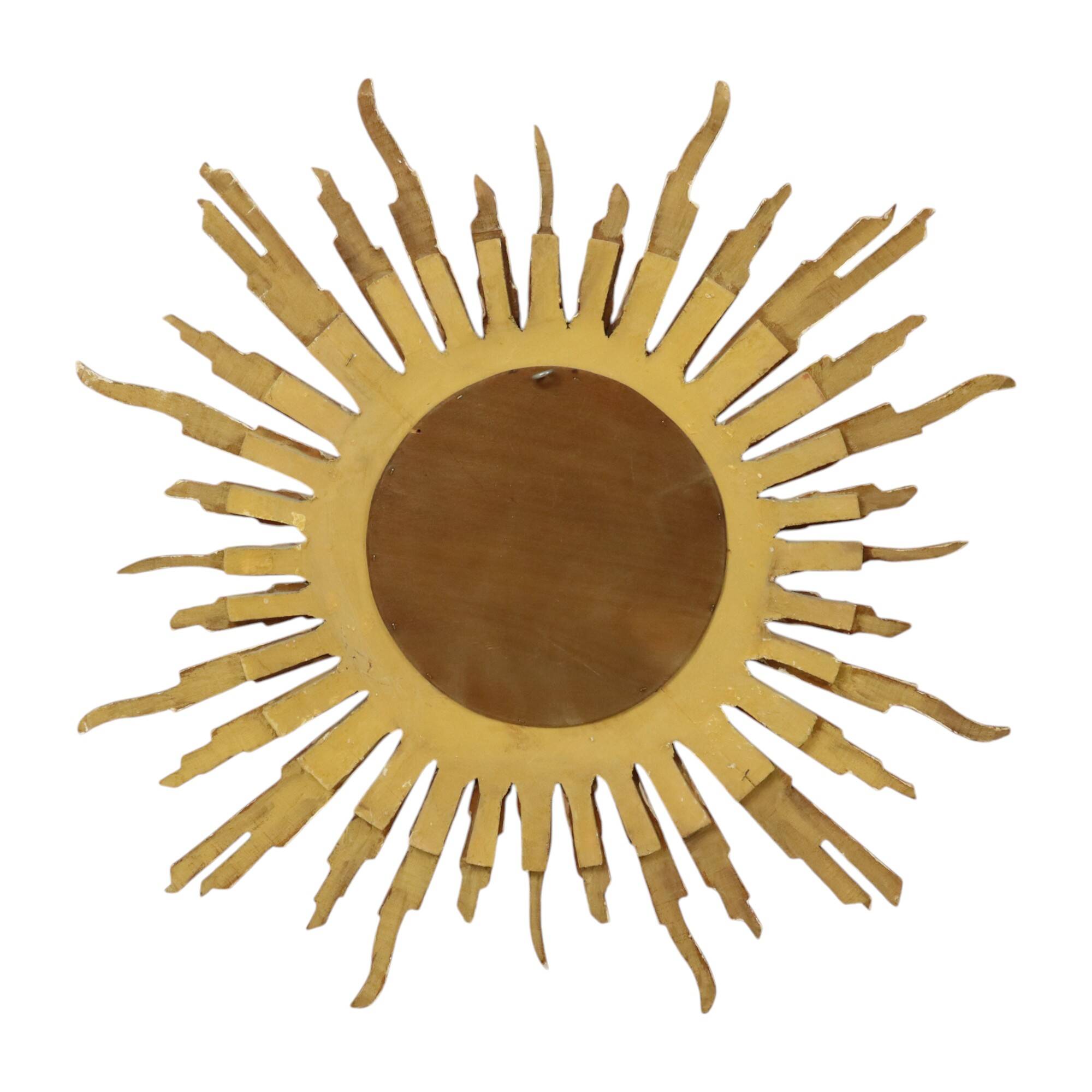 Large Gold Leaf Gilded Wooden Sun Mirror Sunburst Mirror 75cm